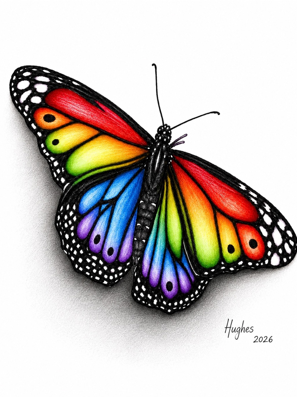 Rainbow Butterfly Wall Art Print | 8” x 10” Multicolor | Drawing | Original Art